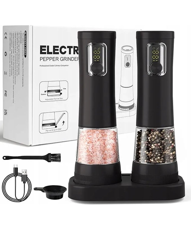 Elektrinis druskos ir pipirų malūnėlių rinkinys, įkraunamas USB, 2 vnt.