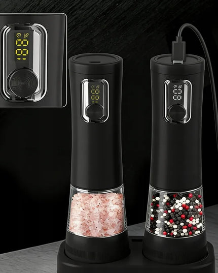 Elektrinis druskos ir pipirų malūnėlių rinkinys, įkraunamas USB, 2 vnt.