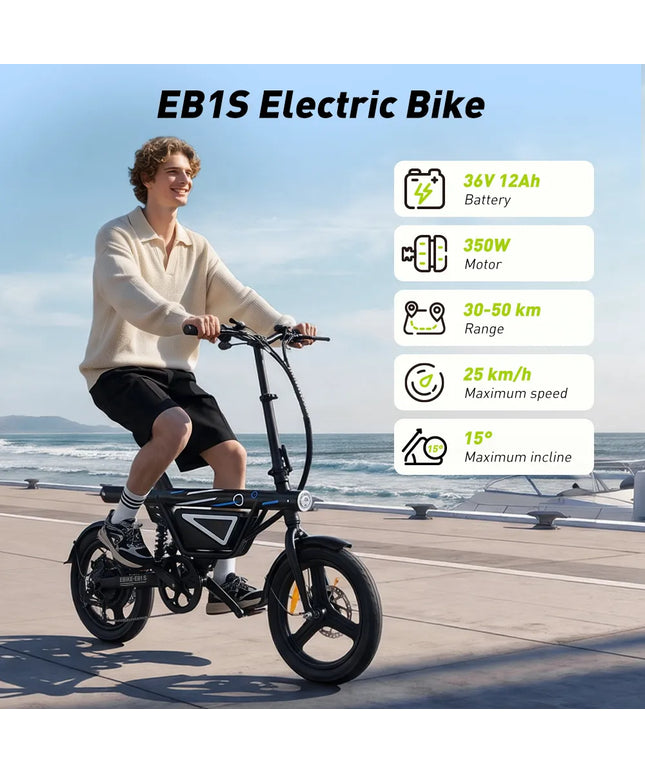 Elektrinis dviratis iScooter EB1S, 250W, 36V 12Ah, 14 colių ratai, valdymo programėlė