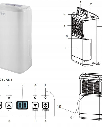 Elektrinis oro sausintuvas Adler 7861, 10L/24h