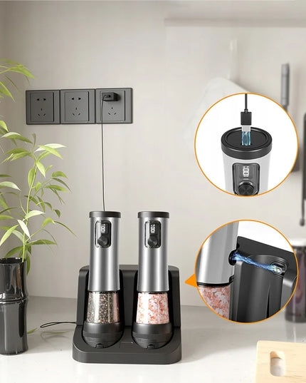 Elektrinis prieskonių malūnėlis druskai ir pipirams, USB įkraunamas, 2 vnt.