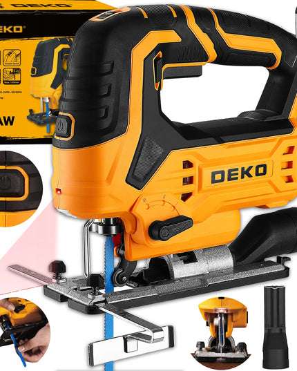 Elektrinis siaurapjūklis DEKO DKJS80XL100 800W su 6 greičiais, lazeriu, LED apšvietimu, dulkių ištraukimu ir kreipiančia liniuote