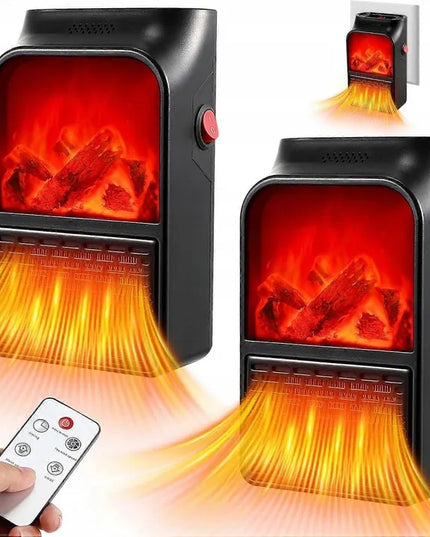 Elektrinis šildytuvas 400W Mini į elektros lizdą su LED židinio efektu + nuotolinio valdymo pultas