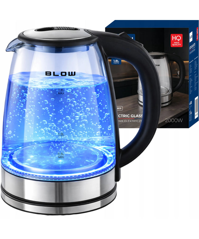 Elektrinis stiklinis virdulys 2000W 1,8L galingas tylus LED plieninis apšvietimas