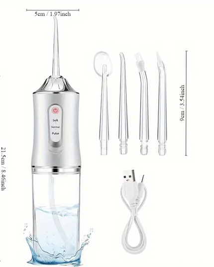 Elektrinis vandens irigatorius – gilus dantų ir dantenų valymas, 4 keičiami antgaliai
