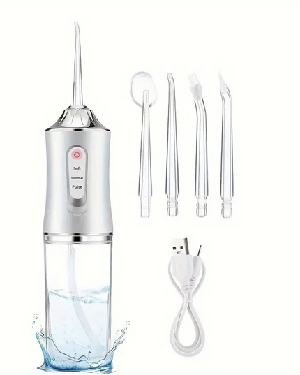 Elektrinis vandens irigatorius – gilus dantų ir dantenų valymas, 4 keičiami antgaliai