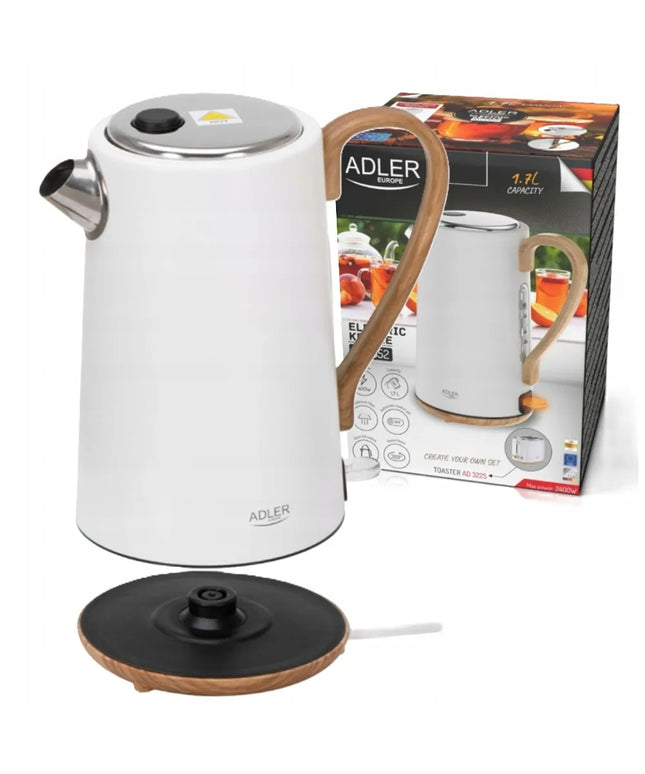 Elektrinis virdulys Adler AD1352, 2200W, 1.7L, baltas