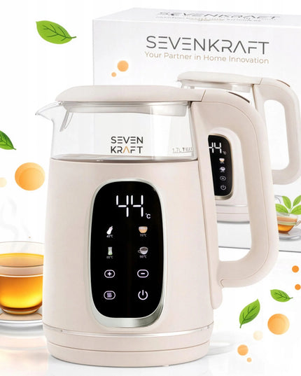 Elektrinis virdulys SevenKraft 1,7 l su temperatūros reguliavimu, smėlio spalvos