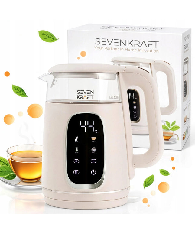 Elektrinis virdulys SevenKraft 1,7 l su temperatūros reguliavimu, smėlio spalvos