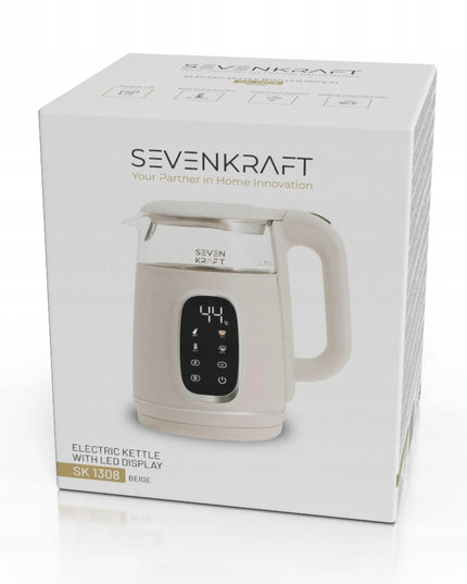 Elektrinis virdulys SevenKraft 1,7 l su temperatūros reguliavimu, smėlio spalvos