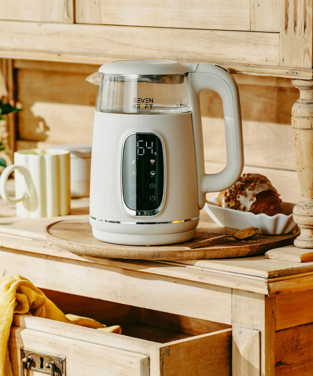 Elektrinis virdulys SevenKraft 1,7 l su temperatūros reguliavimu, smėlio spalvos