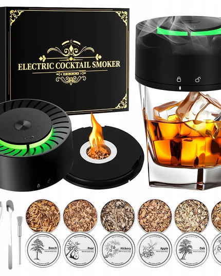 Elektrinis viskio rūkymo rinkinys SMOKER su USB ir 6 rūšių medžio drožlėmis