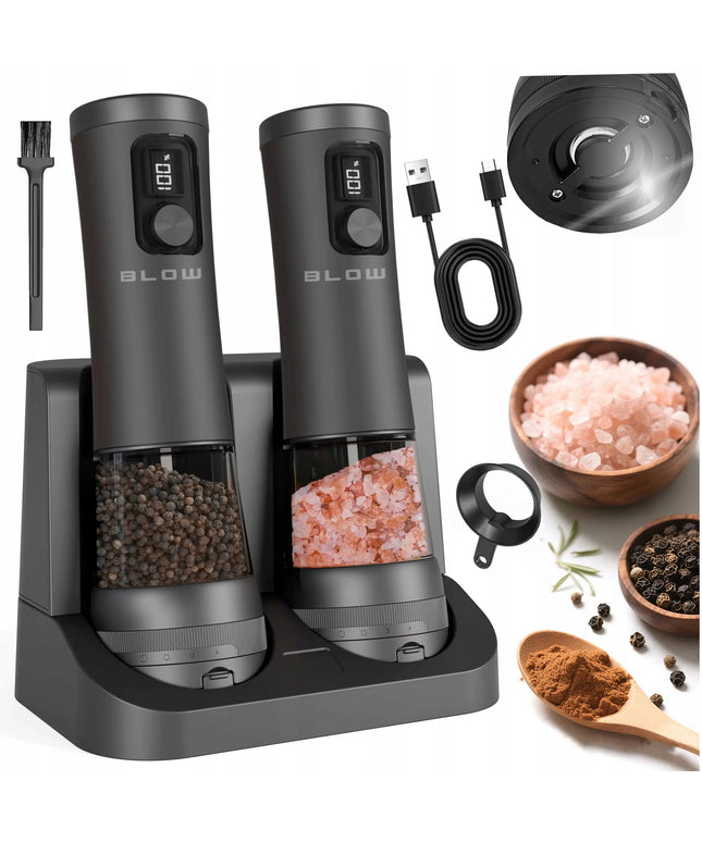 Elektrinių druskos ir pipirų malūnėlių rinkinys BLOW, 2 vnt. su USB-C įkrovimu