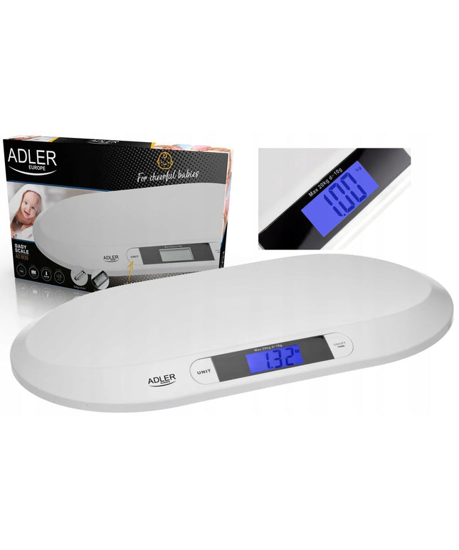 Elektroninės vaikiškos kūdikių svarstyklės iki 20 kg su HOLD funkcija ir tarokščiu Adler AD 8139