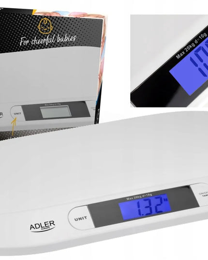 Elektroninės vaikiškos kūdikių svarstyklės iki 20 kg su HOLD funkcija ir tarokščiu Adler AD 8139