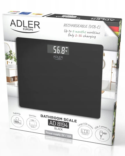 Elektroninės vonios svarstyklės Adler Europe AD8194 Black 180 kg