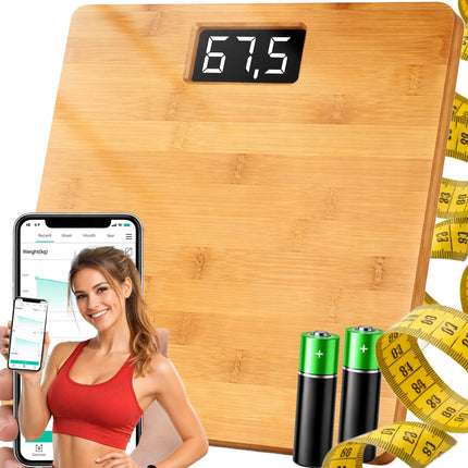 Elektroninės vonios svarstyklės, bambukinės, su LCD ekranu, neslystančios, 180 kg, RETOO E730