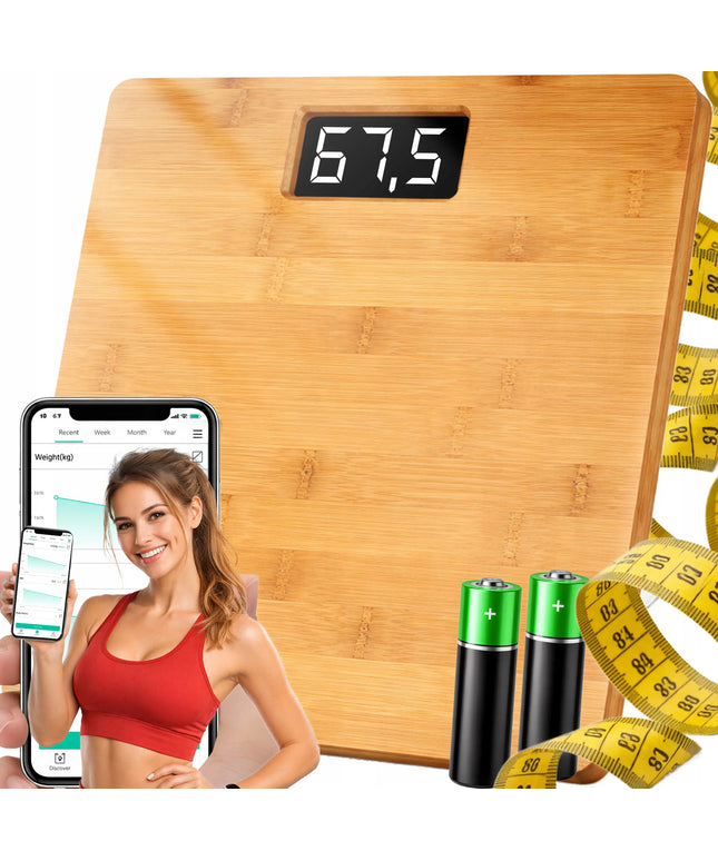 Elektroninės vonios svarstyklės, bambukinės, su LCD ekranu, neslystančios, 180 kg, RETOO E730
