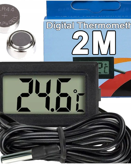 Elektroninis termometras su zondo laidu, LCD ekranu, 2 m ilgio, akvariumams ir rūkykloms