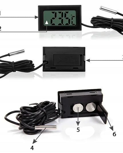 Elektroninis termometras su zondo laidu, LCD ekranu, 2 m ilgio, akvariumams ir rūkykloms