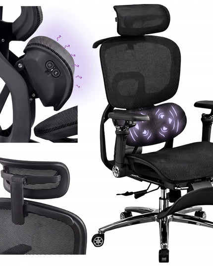 Ergonominė biuro kėdė Spacetronik su masažo funkcija, atrama kojoms, juoda