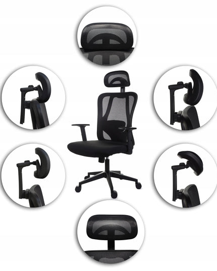 Ergonomiška biuro kėdė Giosedio FXB004 su reguliuojamais porankiais ir galvos atrama, saugus