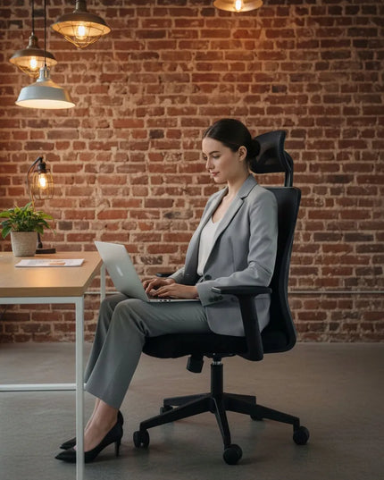 Ergonomiška biuro kėdė Giosedio FXB004 su reguliuojamais porankiais ir galvos atrama, saugus