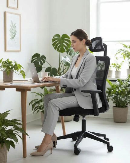 Ergonomiška biuro kėdė Giosedio FXB004 su reguliuojamais porankiais ir galvos atrama, saugus