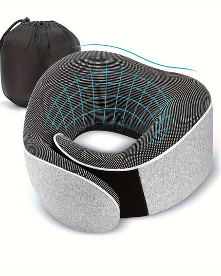 Kelioninė ergonomiška kaklo pagalvė – atminties putų kaklo atrama lėktuvui, automobiliui, miegui, reguliuojama, su laikymo maišeliu