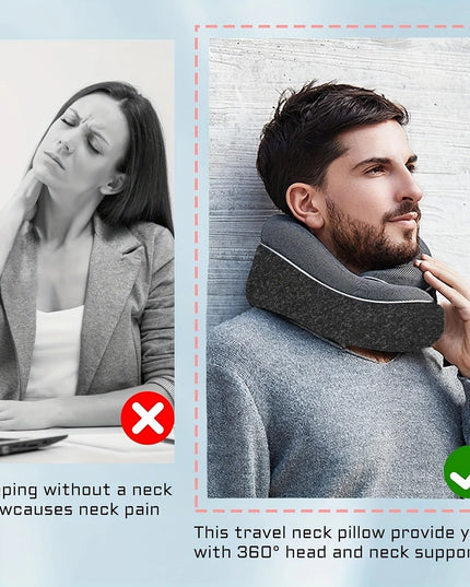 Kelioninė ergonomiška kaklo pagalvė – atminties putų kaklo atrama lėktuvui, automobiliui, miegui, reguliuojama, su laikymo maišeliu
