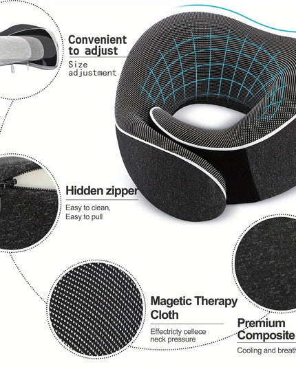 Kelioninė ergonomiška kaklo pagalvė – atminties putų kaklo atrama lėktuvui, automobiliui, miegui, reguliuojama, su laikymo maišeliu