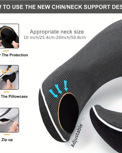 Kelioninė ergonomiška kaklo pagalvė – atminties putų kaklo atrama lėktuvui, automobiliui, miegui, reguliuojama, su laikymo maišeliu