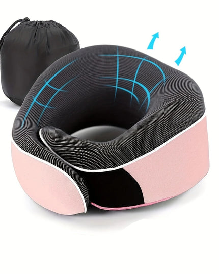 Kelioninė ergonomiška kaklo pagalvė – atminties putų kaklo atrama lėktuvui, automobiliui, miegui, reguliuojama, su laikymo maišeliu