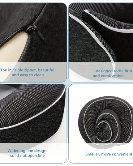 Kelioninė ergonomiška kaklo pagalvė – atminties putų kaklo atrama lėktuvui, automobiliui, miegui, reguliuojama, su laikymo maišeliu