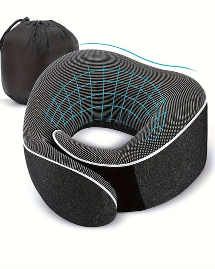 Kelioninė ergonomiška kaklo pagalvė – atminties putų kaklo atrama lėktuvui, automobiliui, miegui, reguliuojama, su laikymo maišeliu