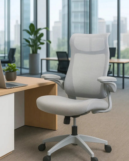 Ergonomiška pilka biuro kėdė Giosedio FHX011 su reguliuojamais porankiais