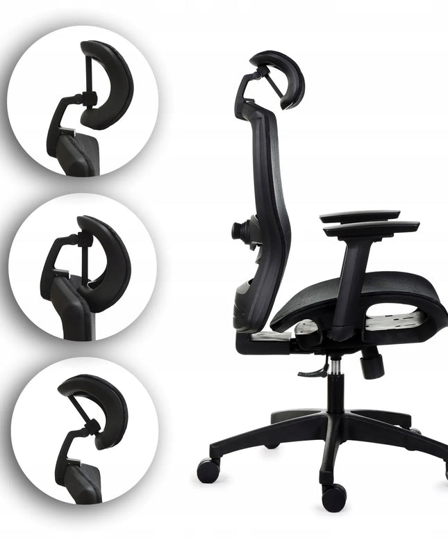 Ergonomiškas biuro kėdė Giosedio FXC004 su reguliuojamais porankiais ir atrama galvai, BHP