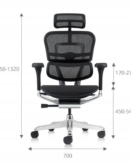Ergonomiškas biuro kėdės komplektas su kojų atrama Ergohuman 2 Elite juodas