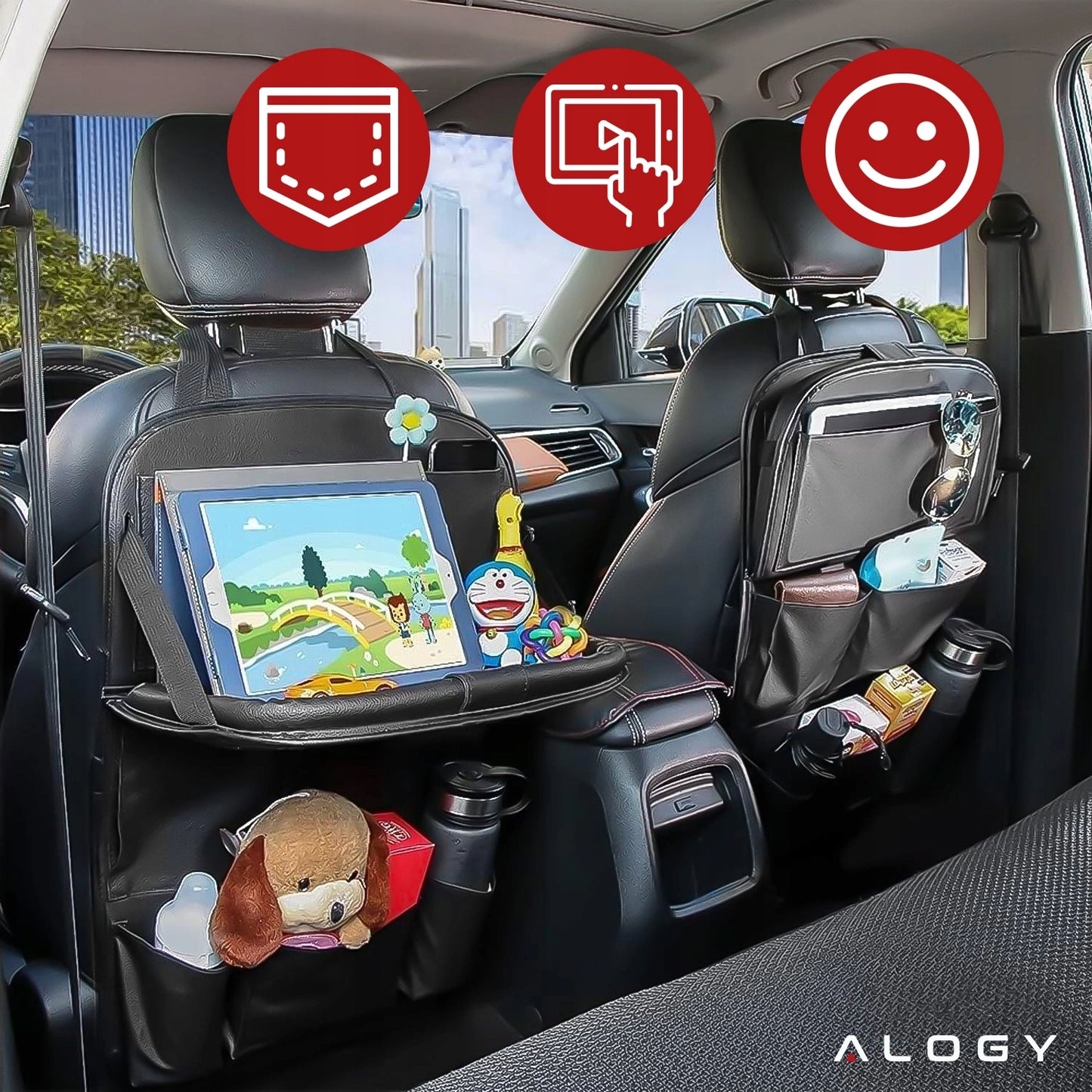 Automobilinis organizatorius galinei sėdynei, apsauga su staliuku/padėklu