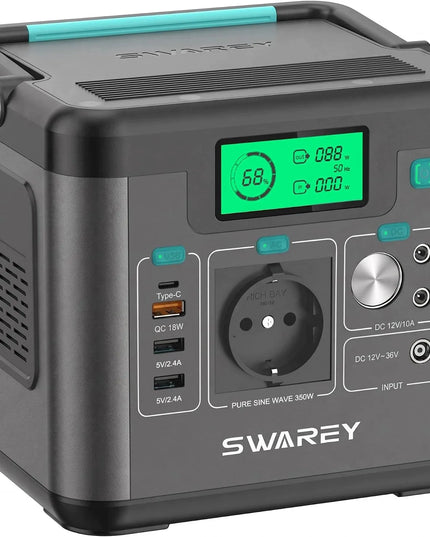 Swarey S160 Max nešiojamoji elektros stotelė, 333 Wh, 350 W (iki 700 W), skirta įkrauti saulės energija