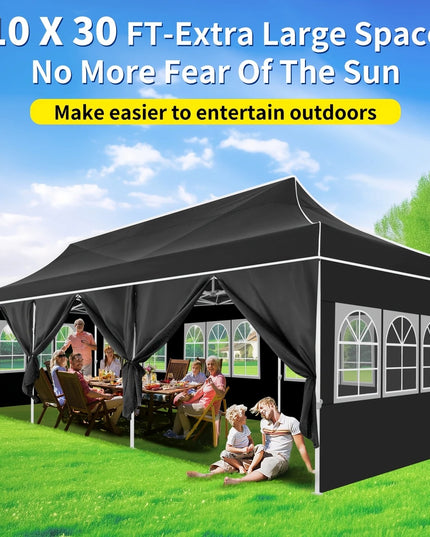 Juoda išsiskleidžianti pavėsinė 3x6 m su šoninėmis sienelėmis – tobula lauko šventėms, vestuvėms ir renginiams