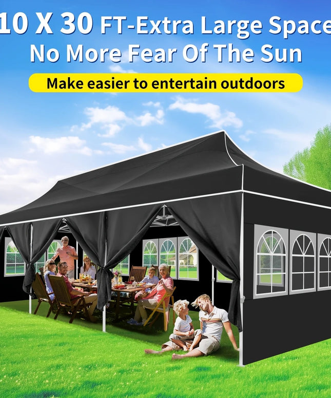 Juoda išsiskleidžianti pavėsinė 3x6 m su šoninėmis sienelėmis – tobula lauko šventėms, vestuvėms ir renginiams