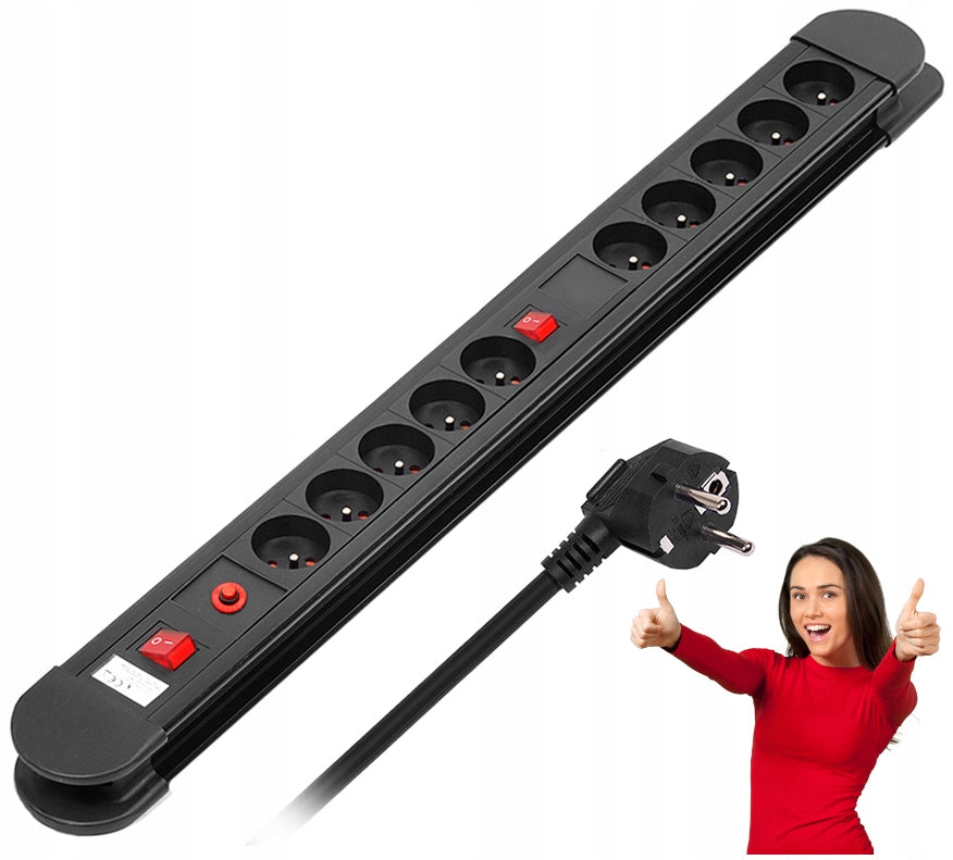 Maitinimo juosta su 10 lizdų, 1,5 m laidu, automatiniu saugikliu