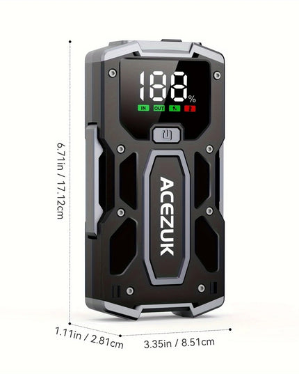 Automobilio Užvedėjas – Galingas Šuolių Starteris 5000A 12V Akumuliatoriaus Pakrovėjas iki 7.0L Benzino arba 5.5L Dyzelio Su LED Žibintuvėliu ir LCD Ekranu