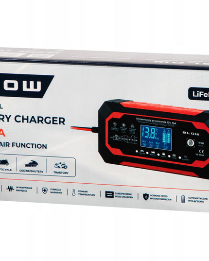 BLOW 12 V 15 A akumuliatorių įkroviklis automobiliams, LiFePO4, su regeneravimo funkcija