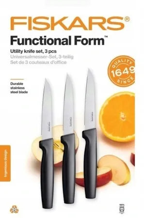 FISKARS 3 peilių rinkinys daržovėms pjaustyti ir skusti, dėžutėje
