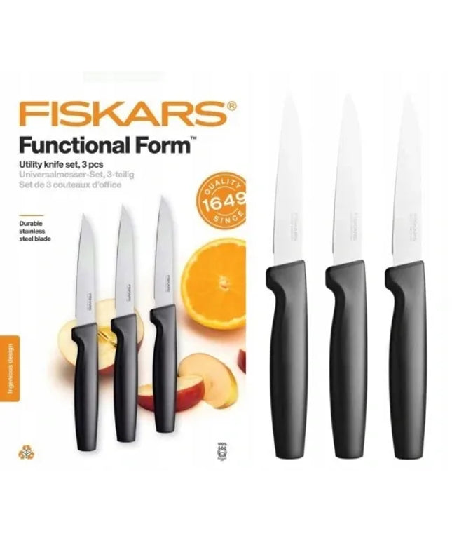 FISKARS 3 peilių rinkinys daržovėms pjaustyti ir skusti, dėžutėje