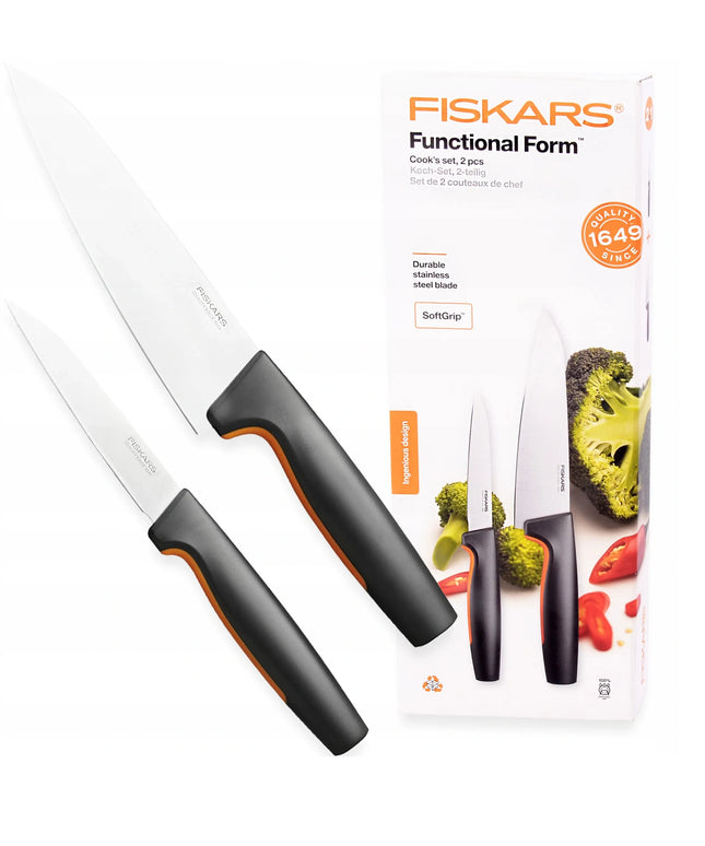 Fiskars dviejų dalių peilių rinkinys, skirtas šefo darbams ir daržovių skutimui