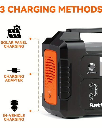 Nešiojama energijos stotelė Flashfish E200 – 200 W, 151 Wh (40800 mAh), su AC, DC ir USB, saulės įkrovimo galimybė