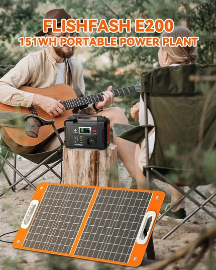 Nešiojama energijos stotelė Flashfish E200 – 200 W, 151 Wh (40800 mAh), su AC, DC ir USB, saulės įkrovimo galimybė